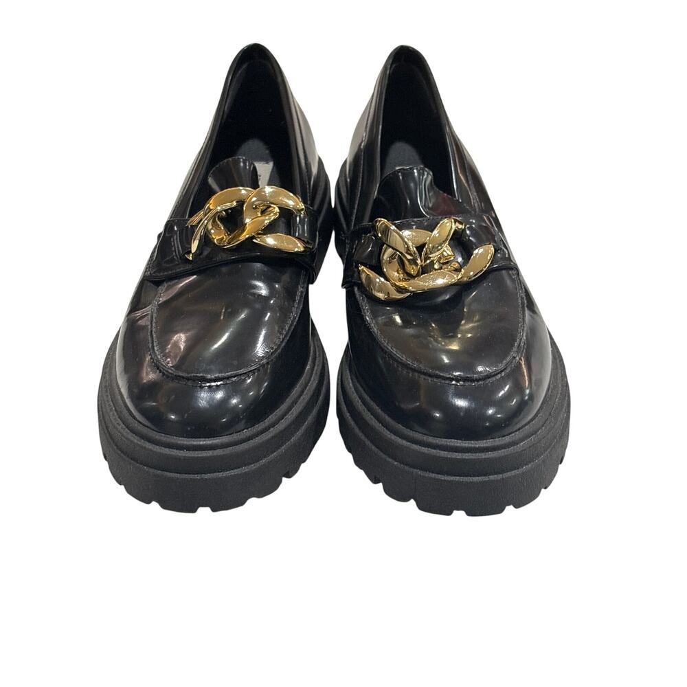 Steve Madden Black Patent Platform Gold Chain Chunky Lug Sole Women’s 9.5
